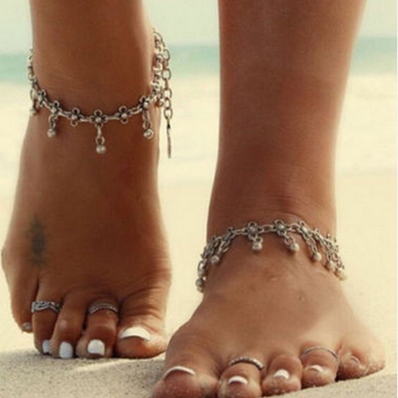 Retro Metal Chain Water Drop Tassel Anklets Ethnic Style Sliver Anklets