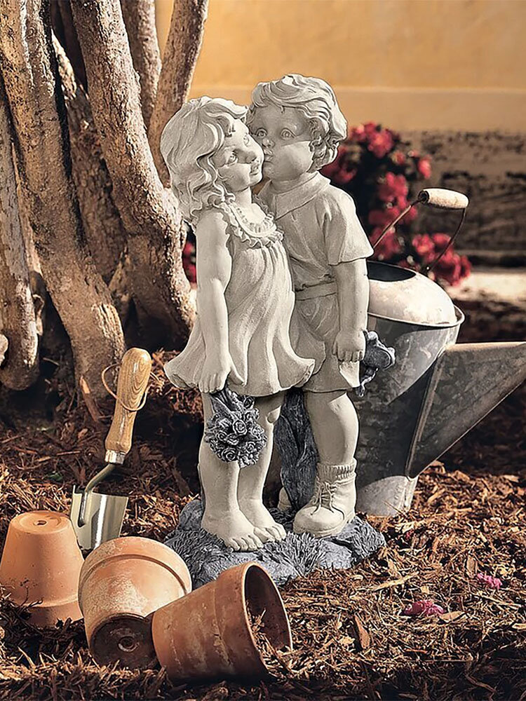 Garden Boy and Girl Statue First Kiss Sculpture Resin Indoor Outdoor Decor 