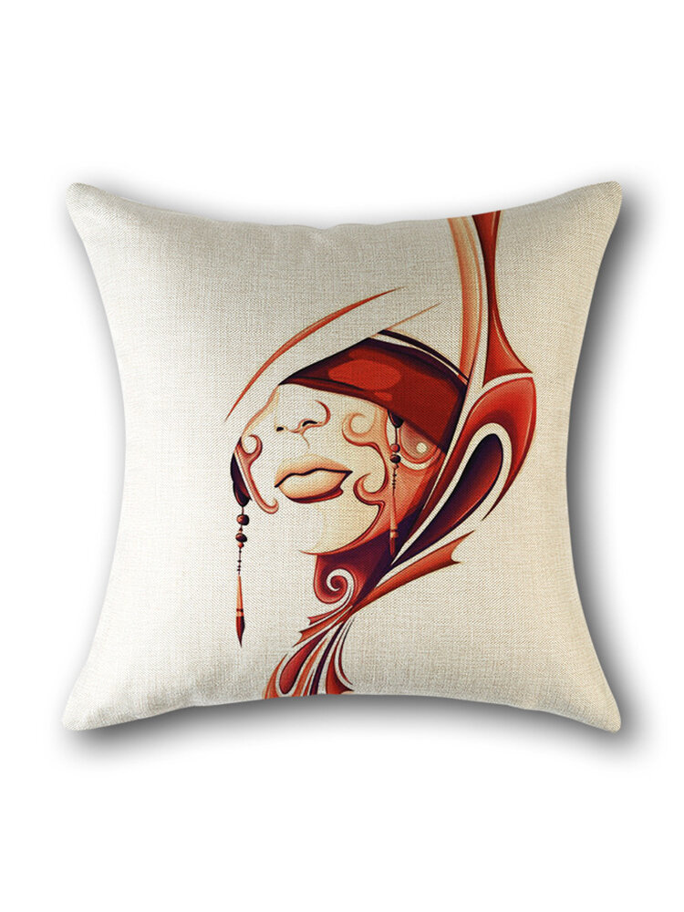 Artistic Female Joker Face Linen Cotton Cushion Cover Home Sofa Seat Throw Pillow Cover Art Decor
