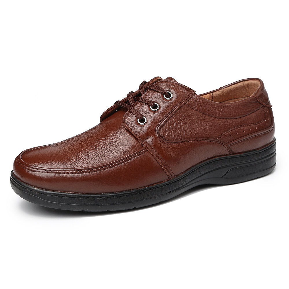 Men Pure Color Leather Non Slip Soft Sole Casual Shoes 