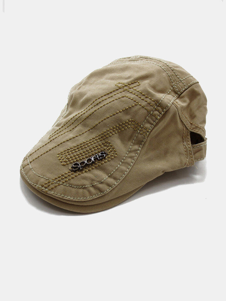 Men Striped Embroidery Pattern Adjustable Casual Flat Hat Forward Hat Beret Hat