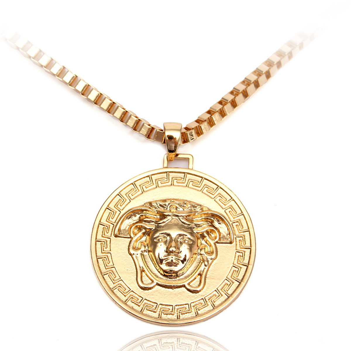 Medusa Head Gold Plated Round Pendant Necklace