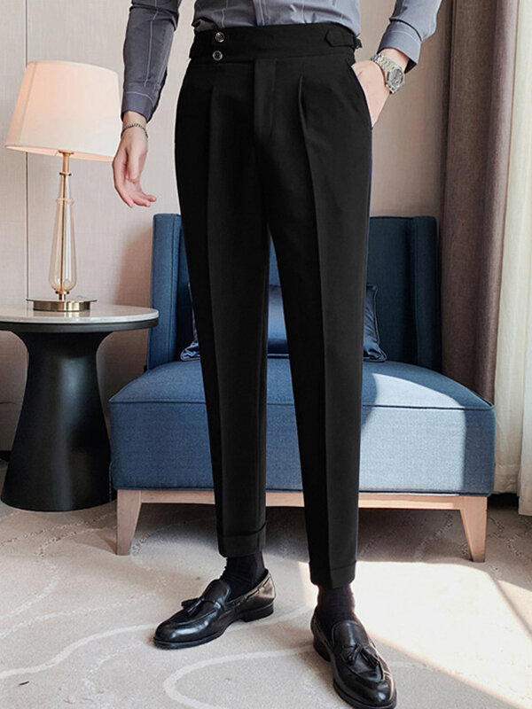 Pantalon taille haute à double bouton pour homme