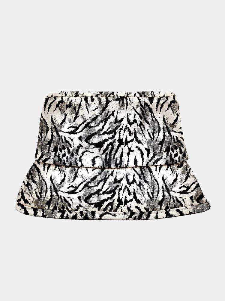 Unisex Polyester Cotton Overlay White Tiger Pattern Fashion Sunscreen Bucket Hat