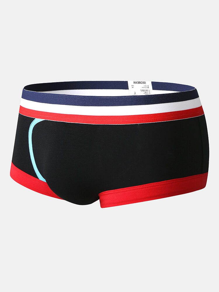 Mens Cotton Cozy Side Striped Boxer Briefs Breathable Seamless Underwears