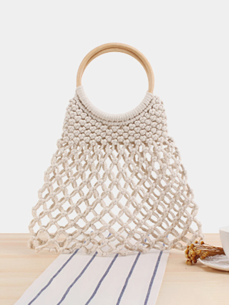 Fabrics Net Beach Bag Solid Handbag For Women
