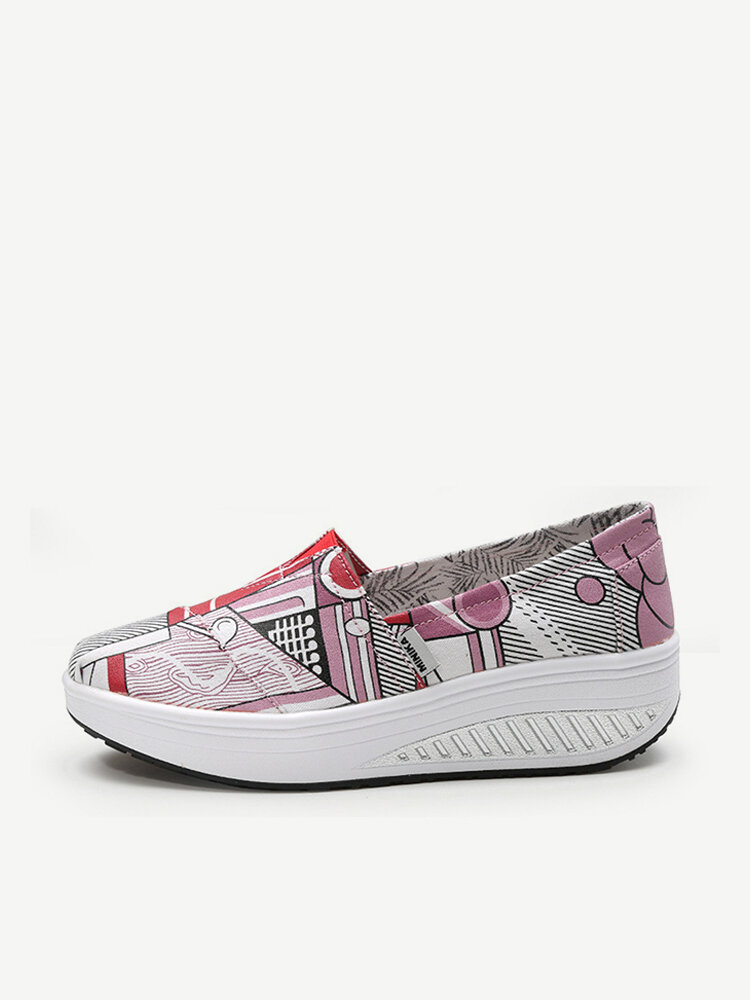 Women Wearable Slip On Printing Canvas Thick Sole Sports Shoes