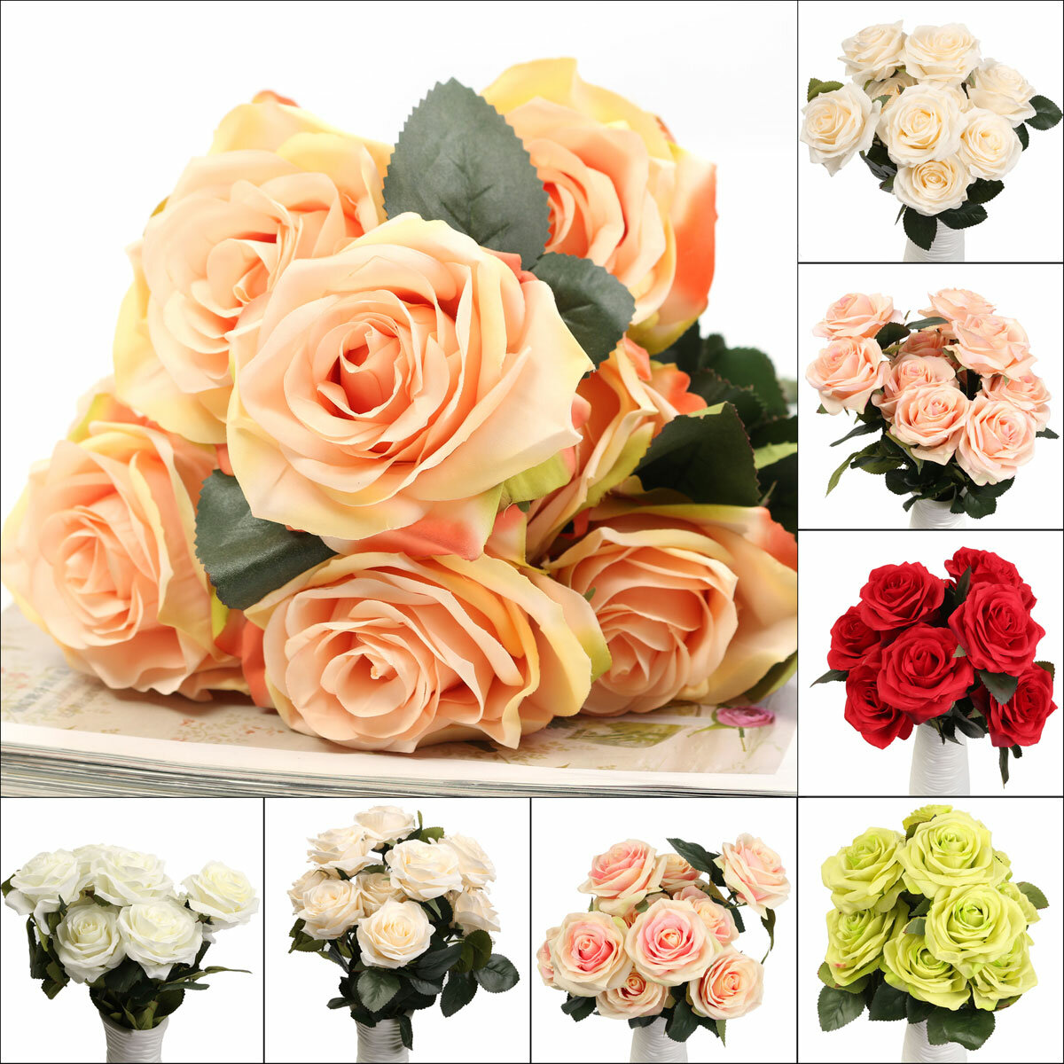 10 प्रमुख कृत्रिम रेशम फूल गुलाब शादी गुलदस्ता पार्टी घर की सजावट