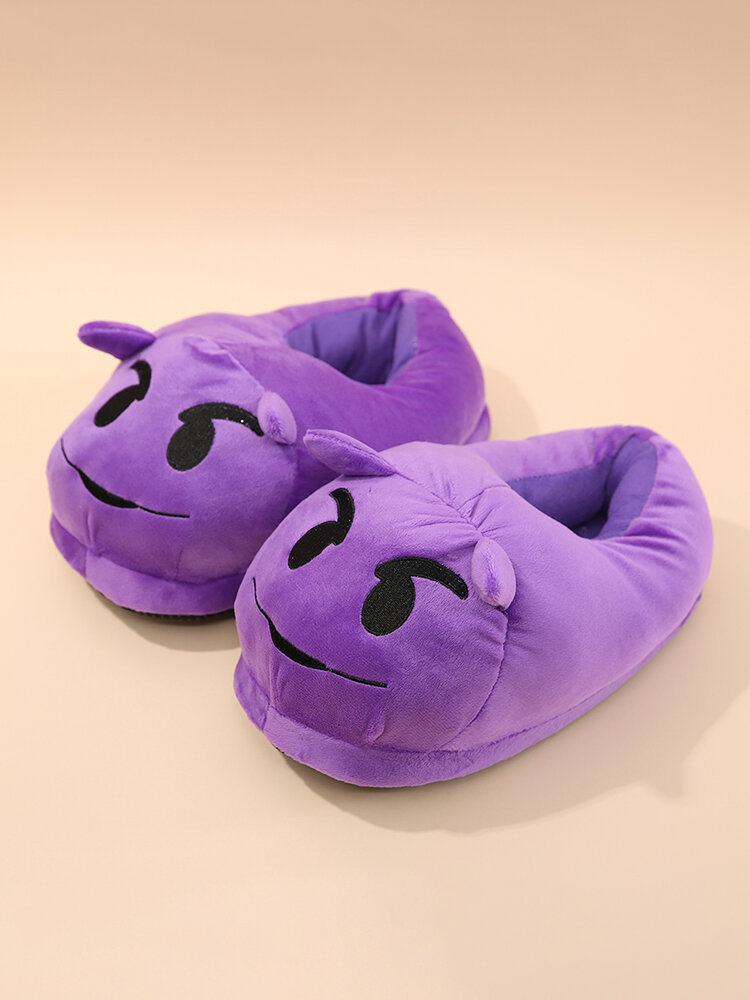 Women Cute Emotions Pattern Warmed Lined Non Slip Home Plush Cotton Slippers
