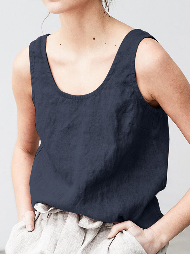 Camiseta de tirantes informal con cuello en U sin mangas liso para Mujer