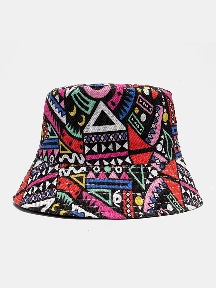 Unisex Cotton Colorful Graffiti Overlay Casual Outdoor Sunshade Bucket Hat