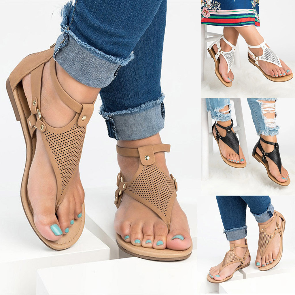 Large Size Women Casual Strappy Zipper Clip Toe Sandals