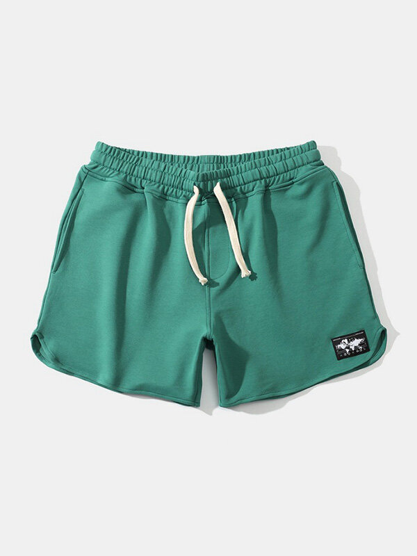 

Plain Cotton Breathable Mini Shorts Drawstring Patched Design Cozy Workout Loungewear Shorts, Green;black;grey;white