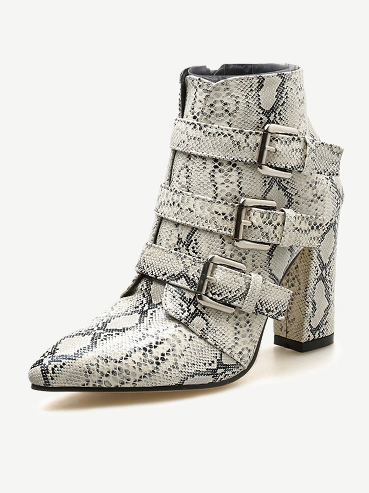 Pointed Toe Leopard-print Zipper Buckle High Heel Soft Ankle Boots