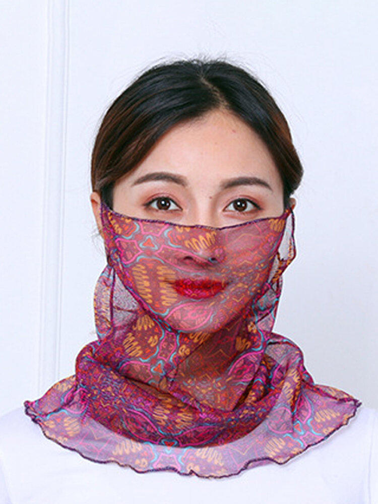 Women Breathable Thin Face Mask Open Riding Veil Shade Sunscreen Triangle Silk Scarf Neck Mask