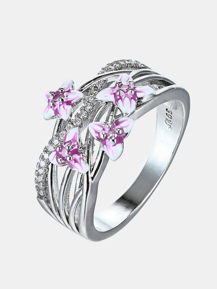 विंटेज रंगीन एपॉक्सी महिलाओं की अंगूठी बैंगनी फूल की अंगूठी आभूषण उपहार