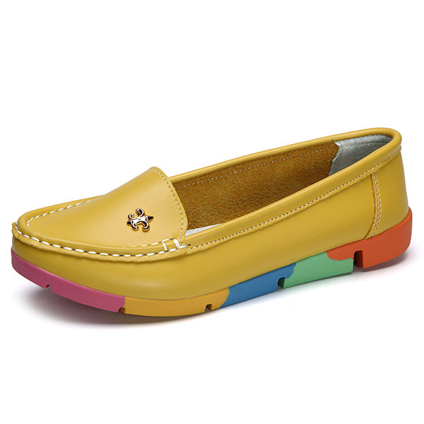 Rainbow Multi-Color Metal Flat Leather Soft Slip On Loafers