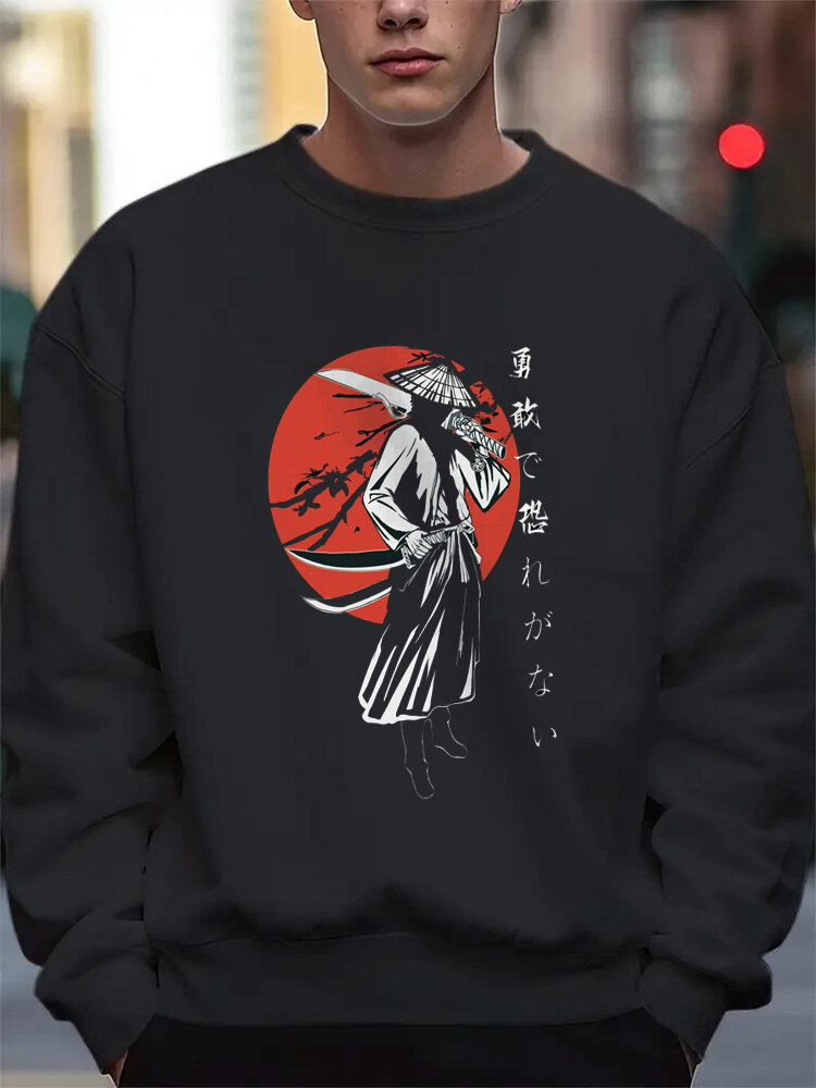ChArmkpR Mens Japanese Ninja Print Crew Neck Loose Pullover Sweatshirts Winter