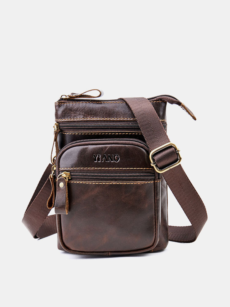 Genuine Leather Multi-functional 6 inch Phone Bag Waist Shoulder Bag Crossbody Bag For Men