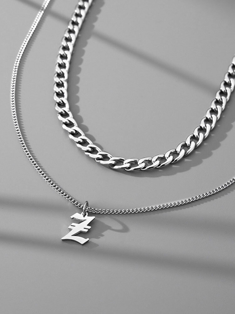 2 Pcs Trendy Fashion Hip-hop Multi-layers Capital Alphabet Letter Shape Titanium Stainless Steel Necklace