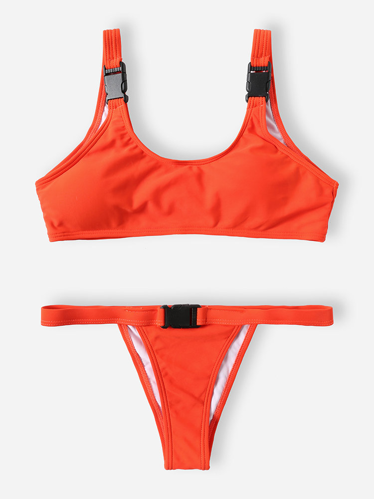 

Belt Sexy Thong Bikinis Women Swimsuits Bandeau Backless Swimwear, White;yellow;orange;royal blue;black