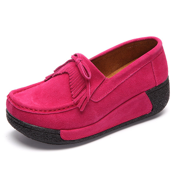 Tassel Bowknot Slip On Platform Color Match Shoes