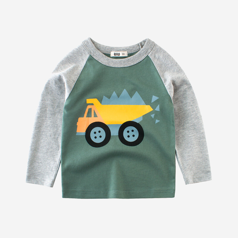 Boy's Cartoon Car Print Patchwork Long Sleeves T-shirt For 2-10Y