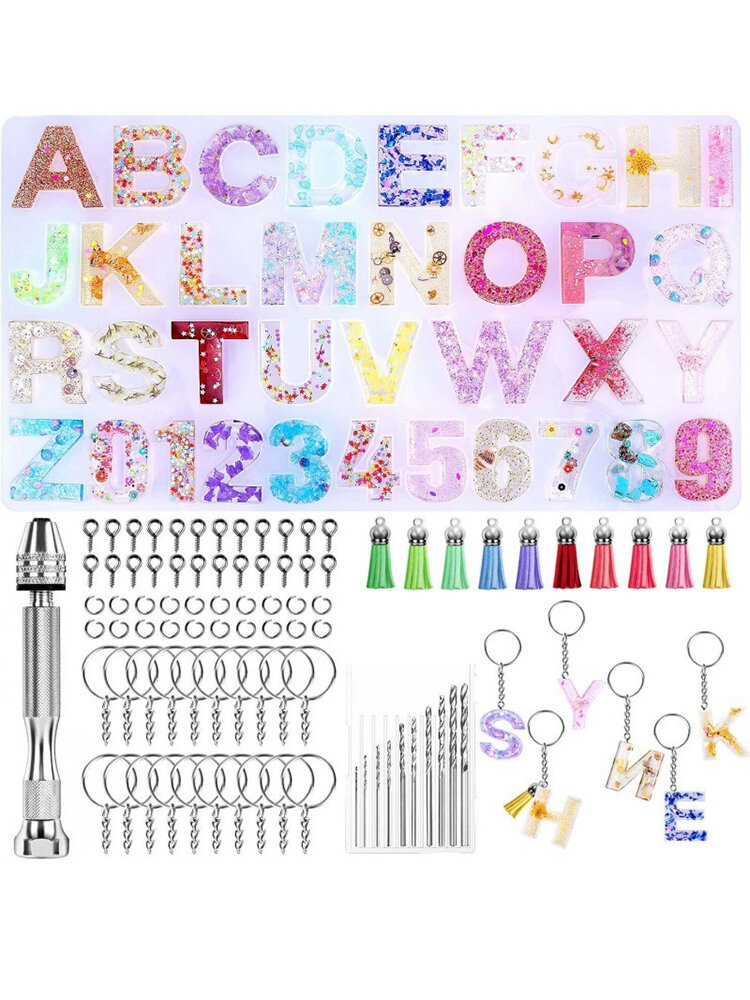 172Pcs Letter Number Resin Mold Key Buckle With Key Buckle Fringes And Pin Head Ornaments Used To Make Key House Number