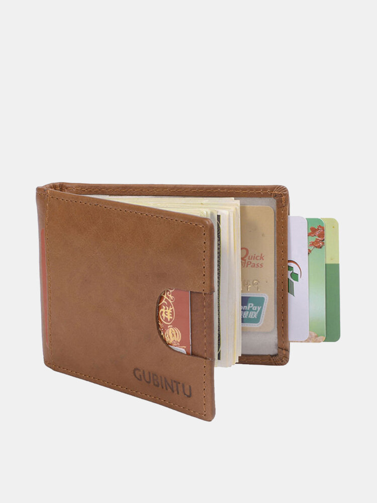 RFID Antimagnetic Genuine Leather Card Holder Money Clip Wallet