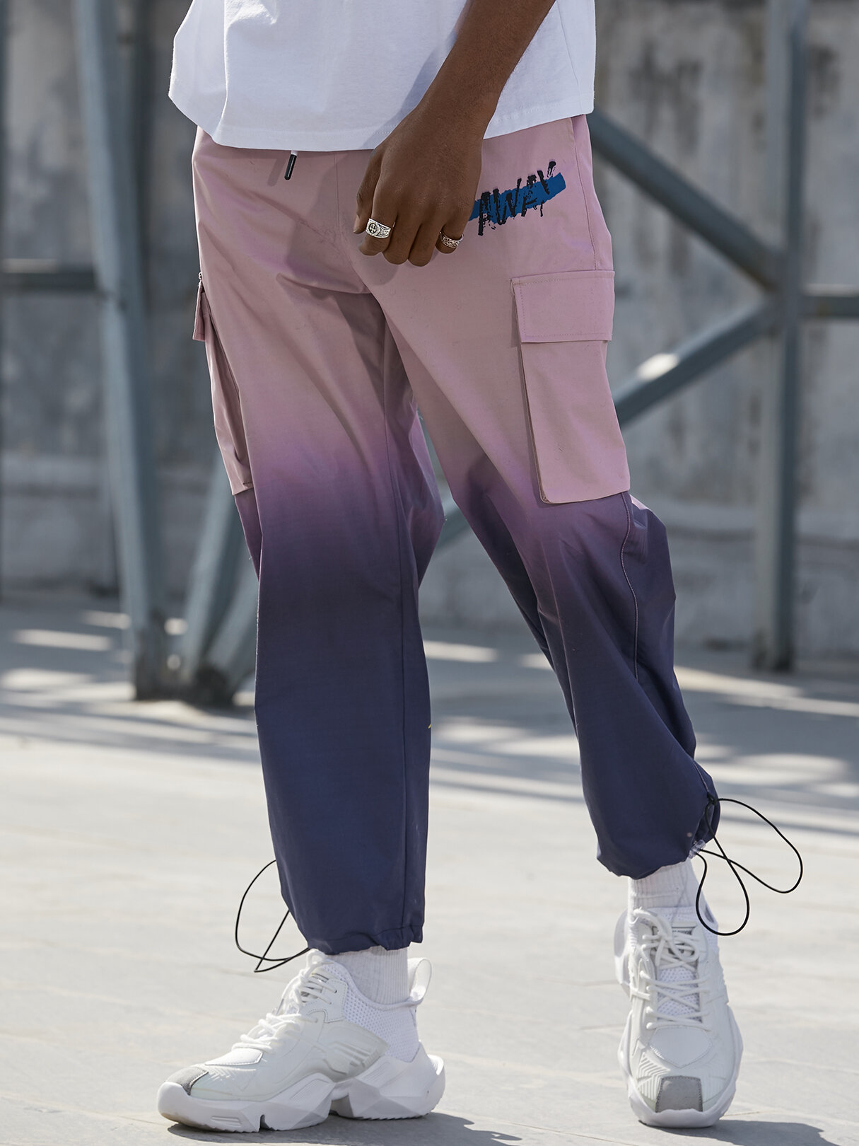 

KOYYE Men Fashion Hip Hop Gradient Letter Print Casual Cargo Pants SKUG77551, Pink;blue