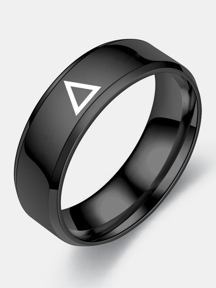 Trendy Simple Carved Triangle Pattern Glossy Circle-shaped Stainless Steel Ring