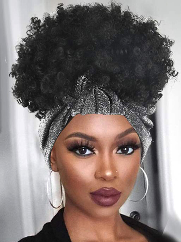 8 Inch Explosive Head Short Curly Hair Extensions Fluffy Turban Head Cover Wig