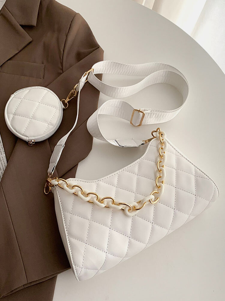 Women Faux Leather Solid Chain Argyle Fashion Crossbody Bag Shoulder Bag