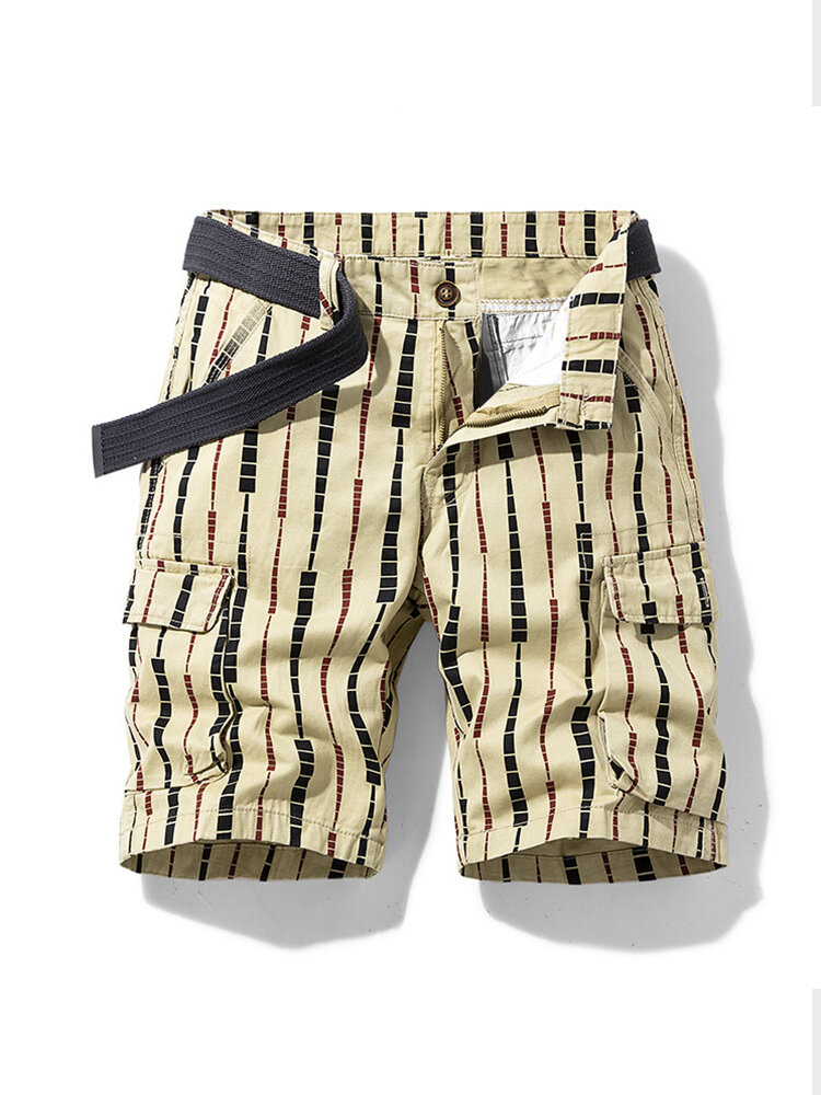 Mens Striped Cargo Pocket Casual Shorts