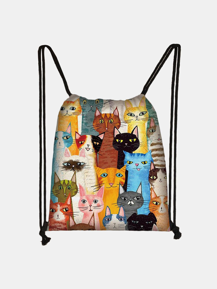 Women Cat Print Backpack Shopping Bag