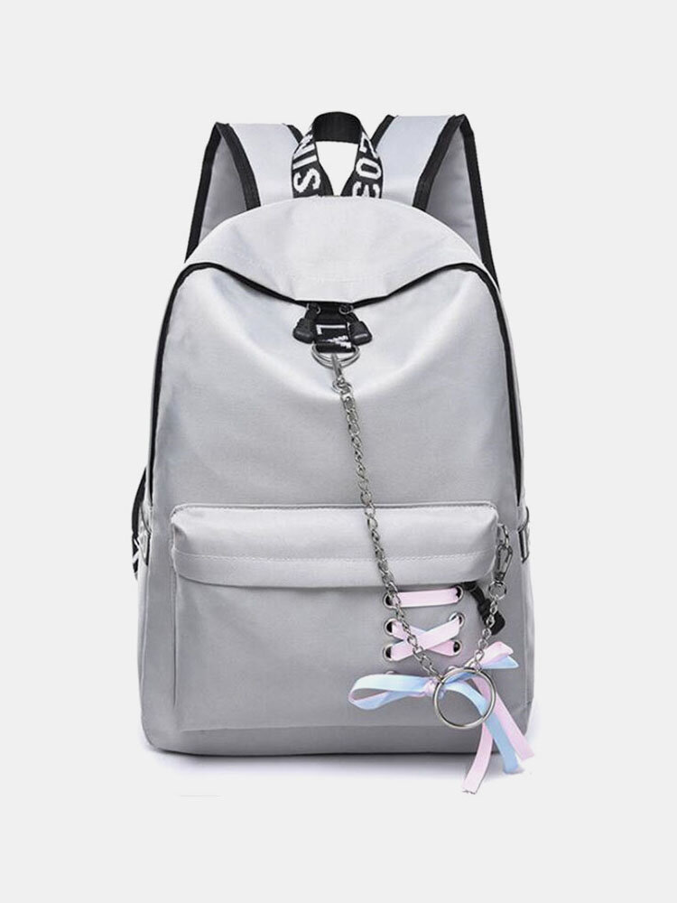 Women Solid Chain Large Capacity Ribbon Backpack