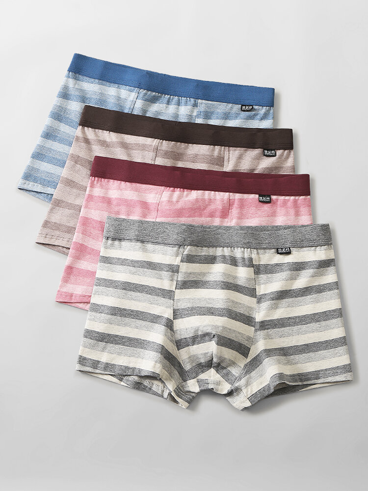Multipacks Colorful Striped Soft Cotton Breathable Underwears Cotton Cozy U Pouch Boxer Briefs