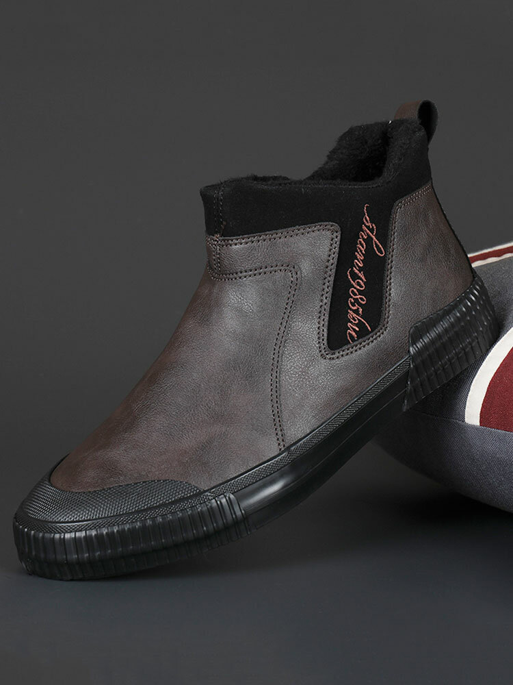 Men Microfiber Leather Non Slip Warm Lined Side Zipper Casual Boots