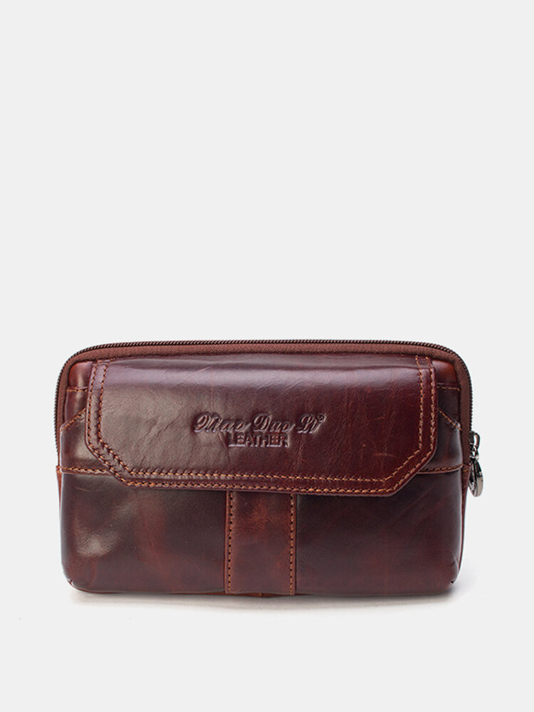 7'' Phone Bag Genuine Leather Waist Bag Big Capacity Clutch Bag For Men