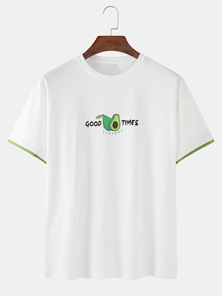 Mens Avocado Printed Cotton O-Neck Casual Short Sleeve T-shirts