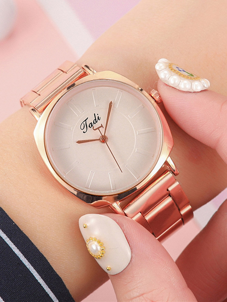 Simple Casual Women Wristwatch Rose Gold Band Large Three-Hand Dial Quartz Watches