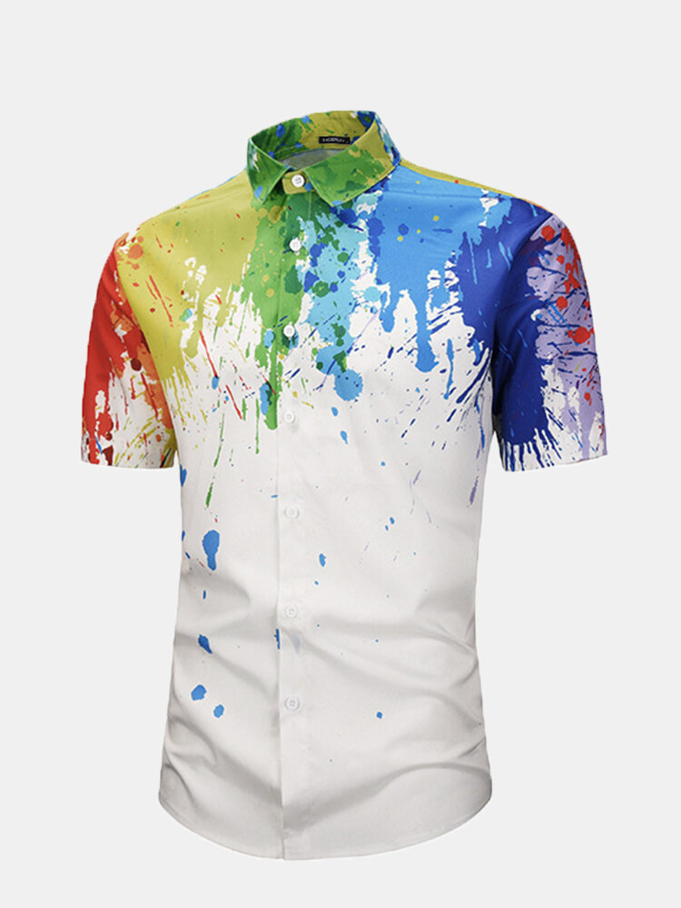 

Mens 3D Colorful Abstract Splash-Paint Graffiti Doodle Printed Short Sleeve Shirt, Multi-color
