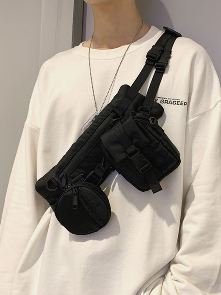 

Men 2 PCS Nylon Cool Stylish Sports Hippie Chest Bag Crossbody Bag Sling Bag, Black