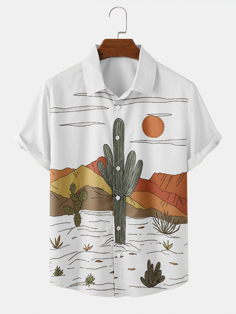 Designer ChArmkpR Mens Cactus Desert Landscape Print Button Up Short ...