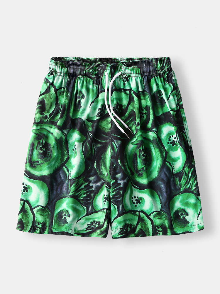 Mens Bizarre Pattern Print Casual Shorts Hip-hop Beachwear Swim Trunks