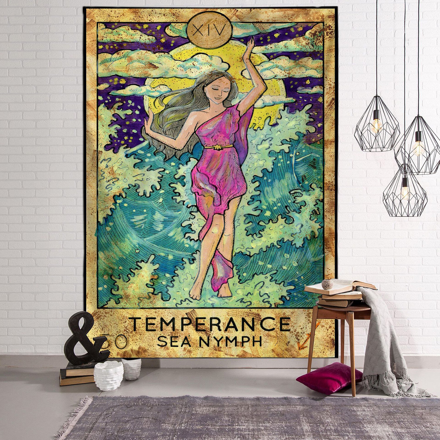 

Goddess Mermaid Tarot Pattern Plush Fabric Tapestry Beach Towel Home Wall Hanging Art Tapestry Decor