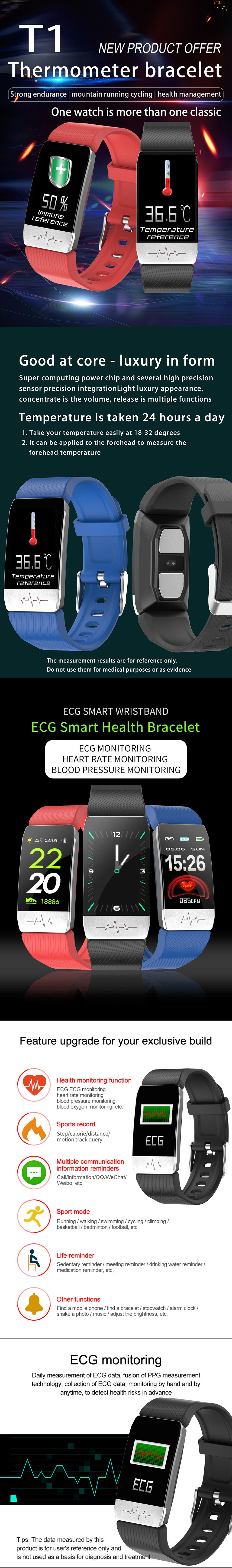 Thermometer ECG Monitor Heart Rate Blood Pressure SpO2 Monitor Health Care GPS Run Route Track Smart Watch