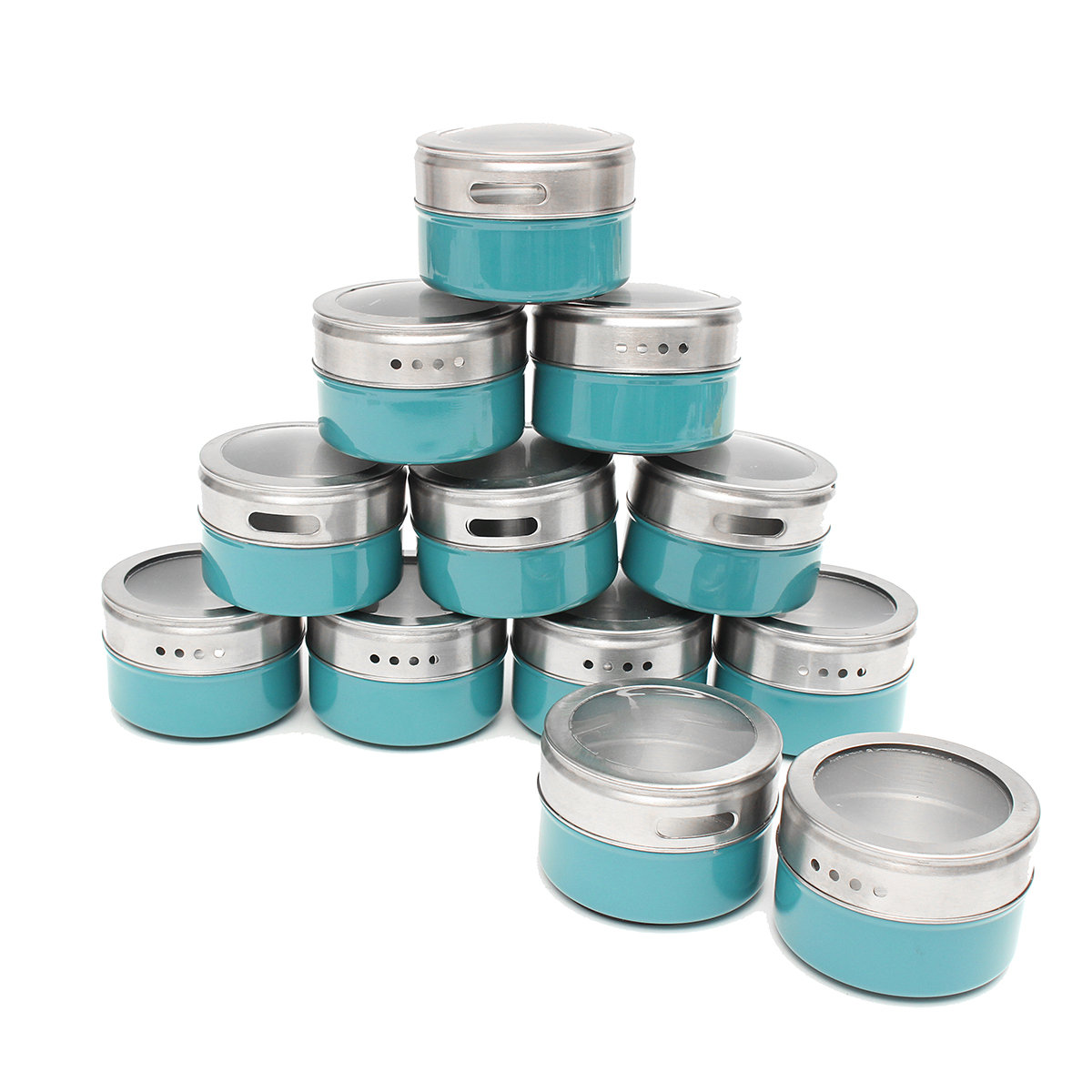 12Pcs/Set Magnetic Spice Tins Stainless Steel Storage Container Jars Clear Lid BBQ Seasoning