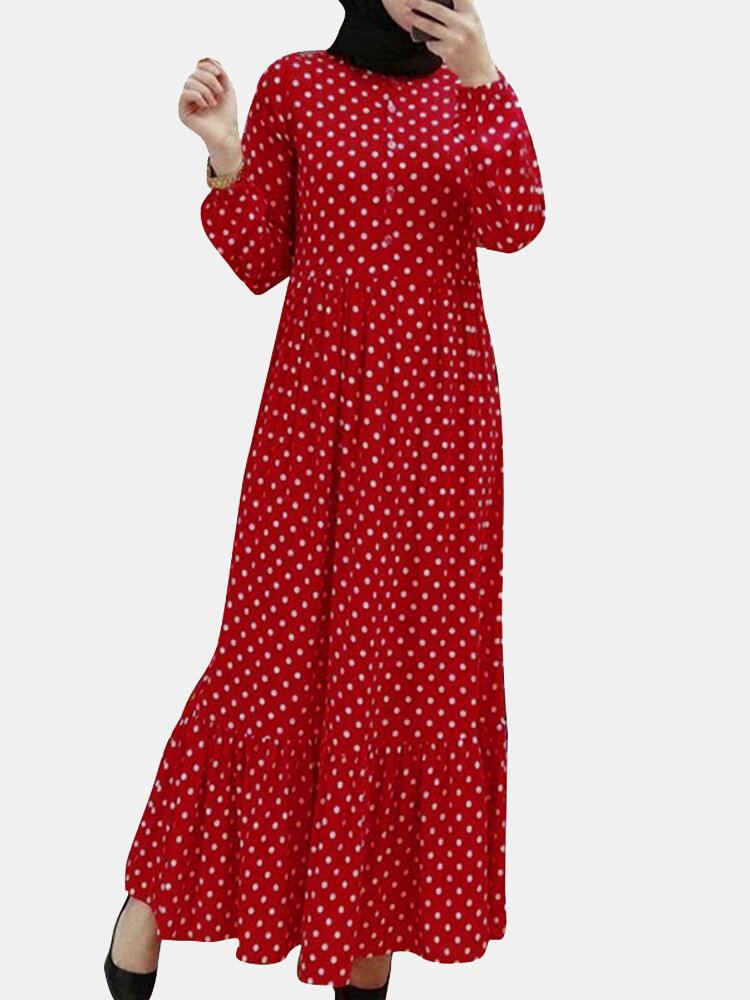 Polka Dot Print Patchwork Long Sleeve Maxi Dress For Women