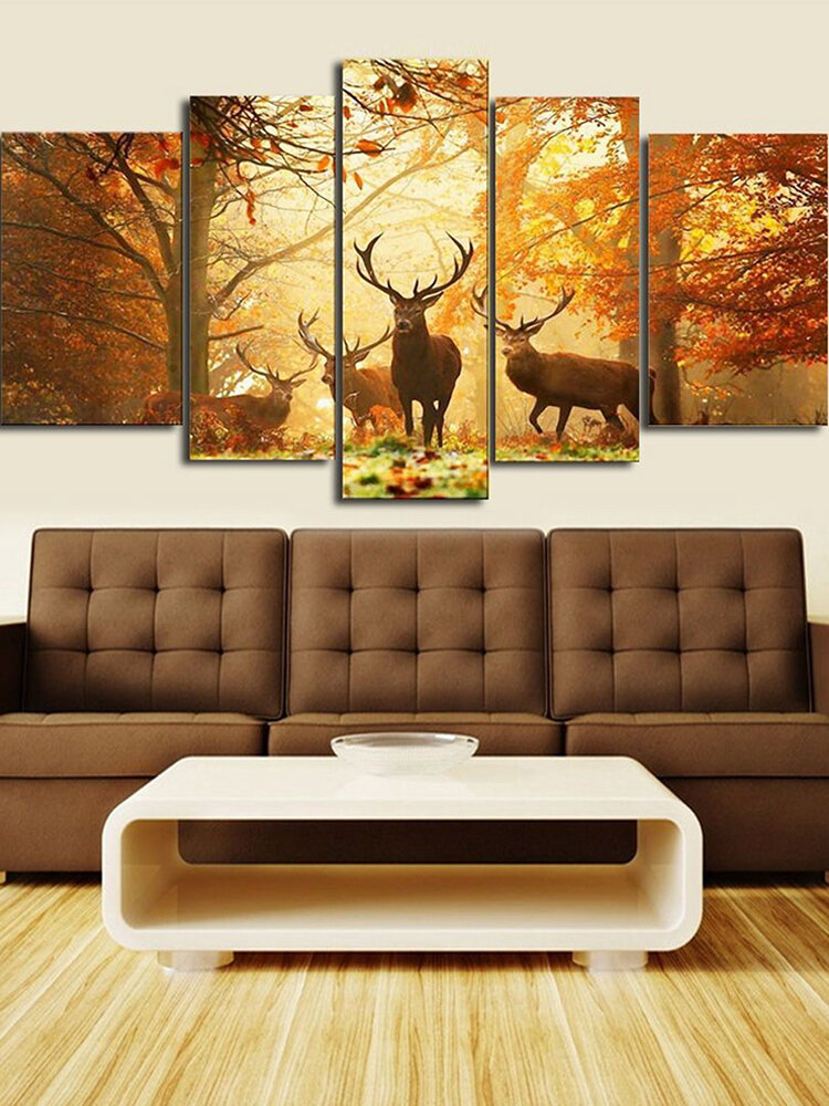 

5PCS Unframed Forest Deer Modern Abstract Wall Art Print Painting Home Decor